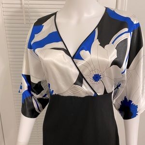 Chico’s Kimono Floral Pattern Blouse Blue/White SZ 0